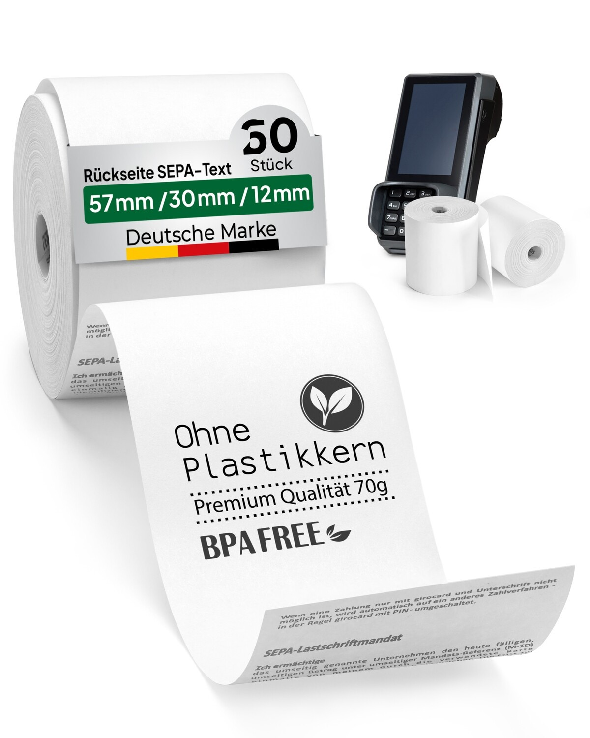 EC-Rollen 57mm x 30mm coreless – SEPA-Text Verpackungseinheit 20 Rollen