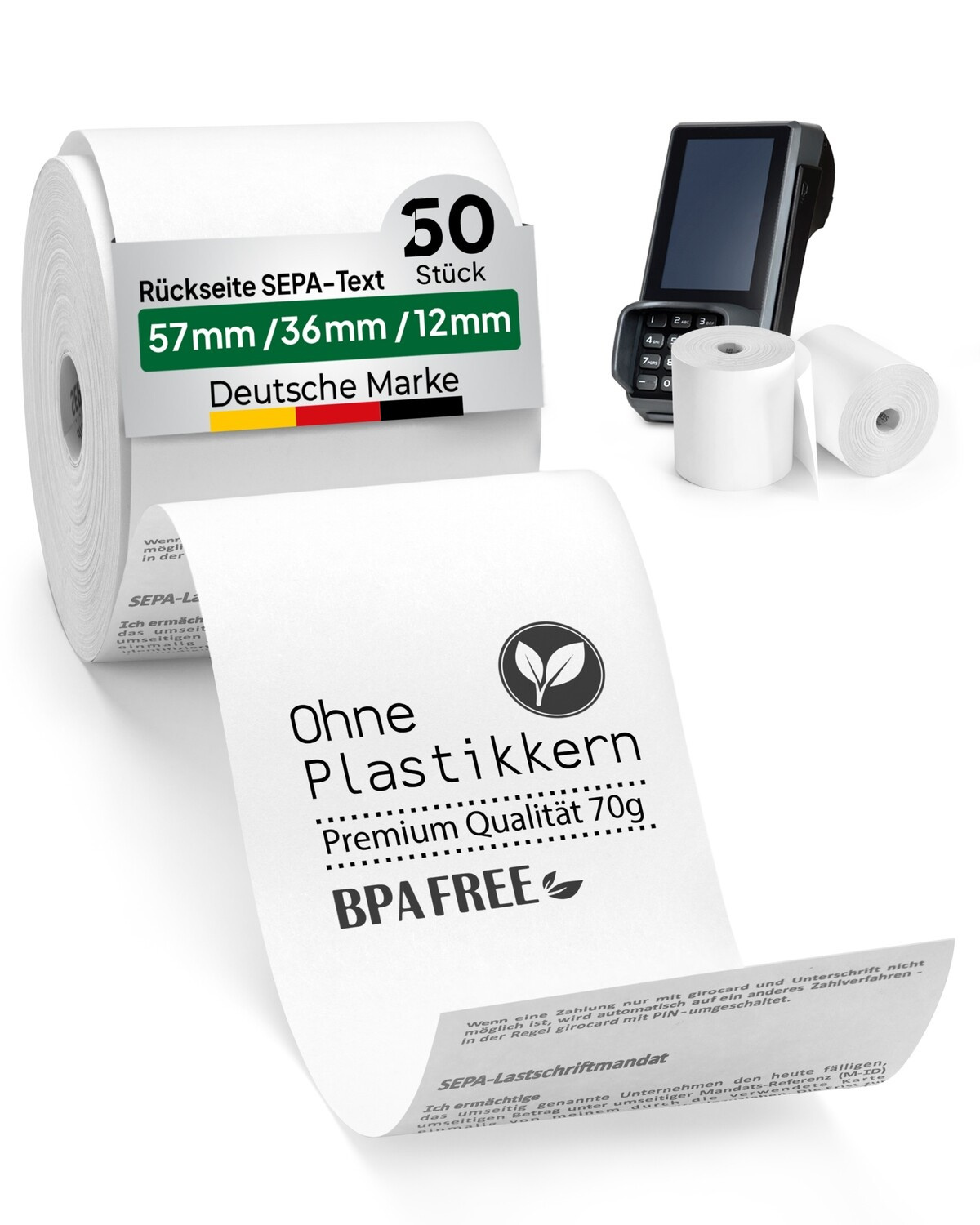 EC-Rollen 57mm x 36mm coreless – SEPA-Text Verpackungseinheit 20 Rollen